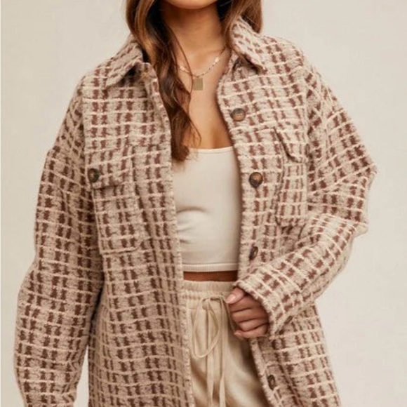 Hem & Thread Jackets & Blazers - NWT Hem & Thread Cream and Brown Teddy Jacket Size Medium